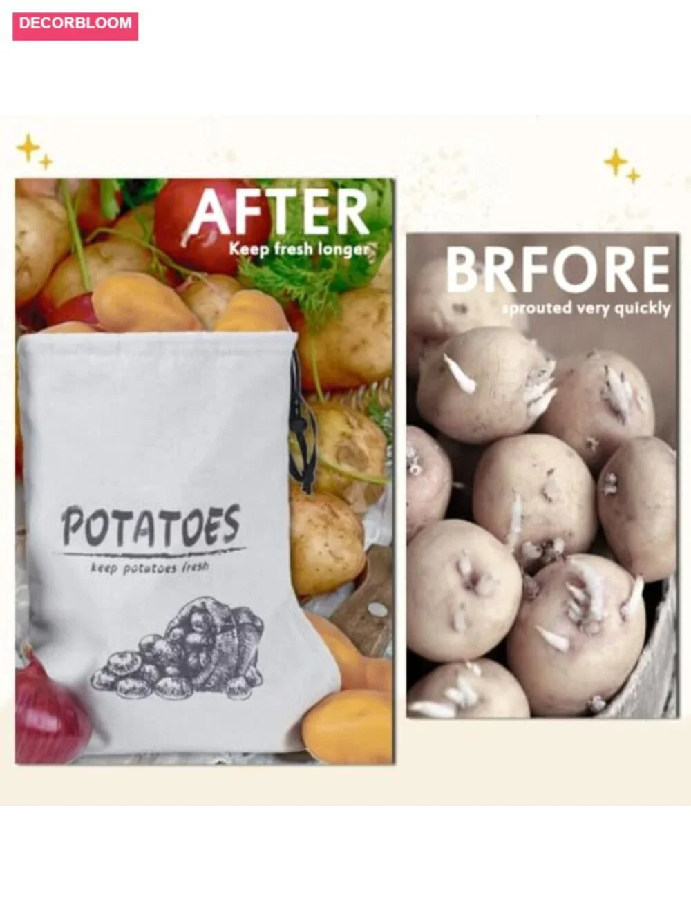 3 Pack Reusable Cotton Produce Storage Bags with Drawstring